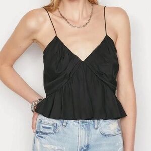 FRAME Black Shirred Flounce 100% Silk Camisole Cropped Tank Blouse Size small s